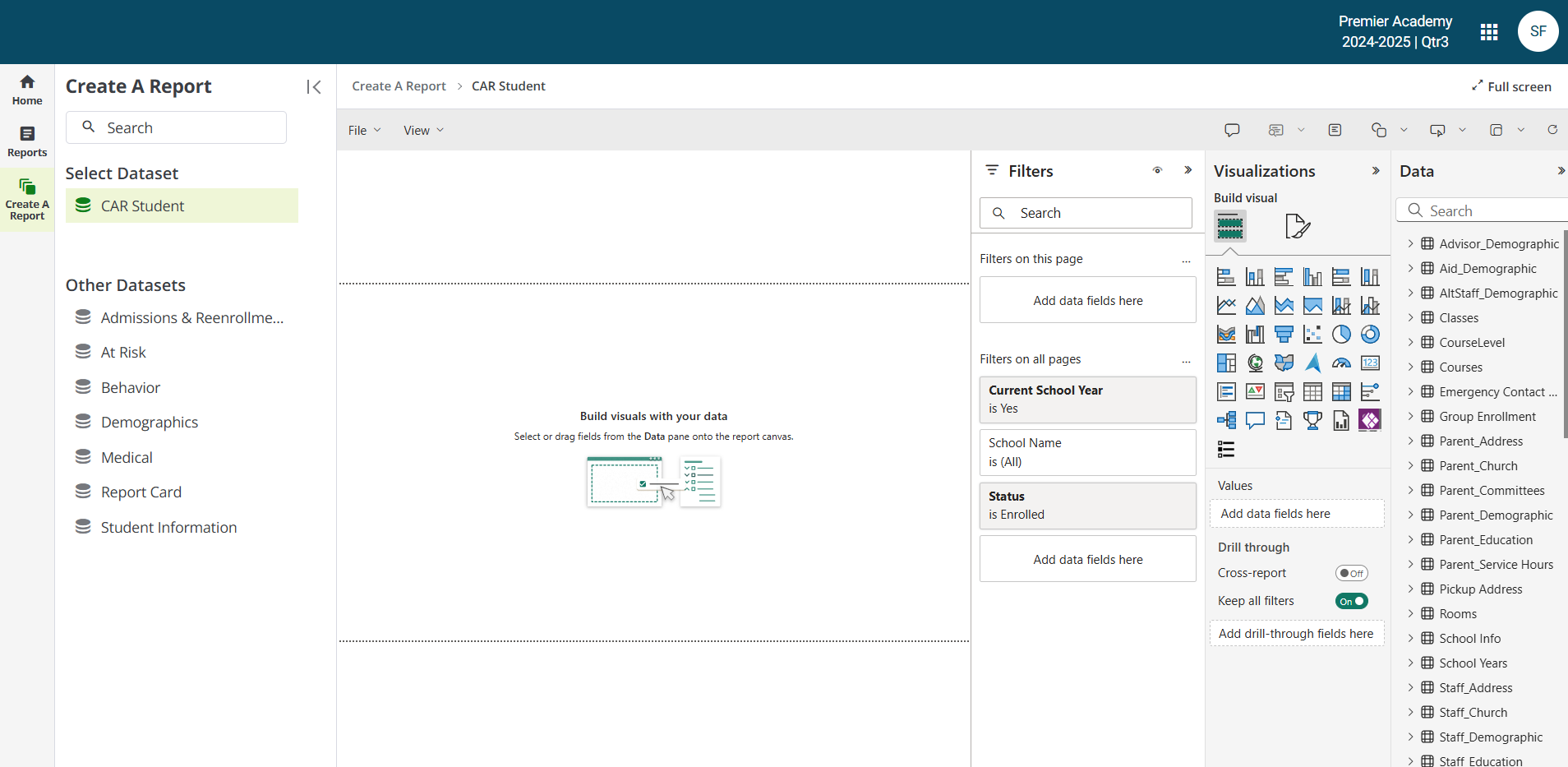 Create a report screen with various filters displayed