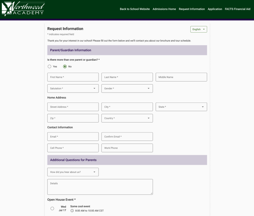 Inquiry and application screen