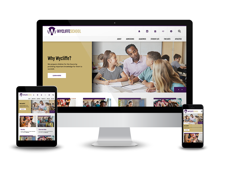 Wycliffe theme displayed on a tablet, desktop monitor, and cellphone