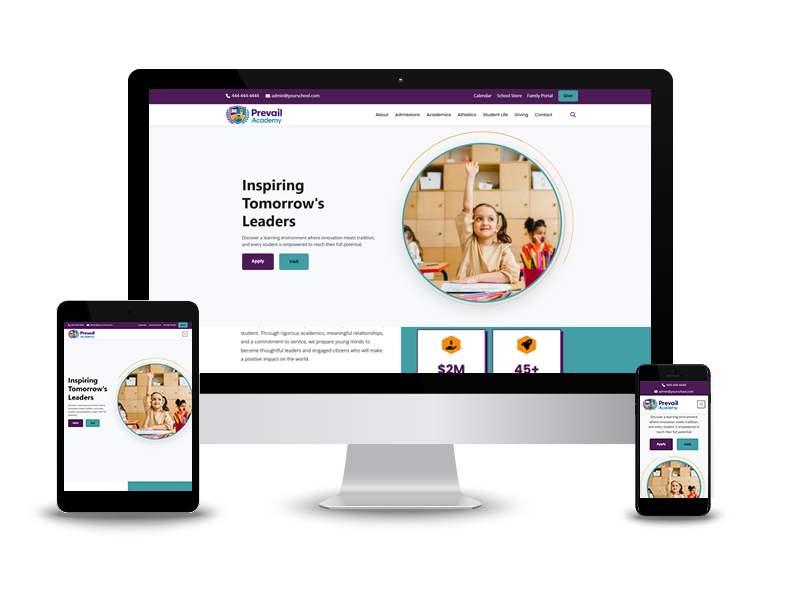 Prevail theme displayed on a tablet, desktop monitor, and cellphone